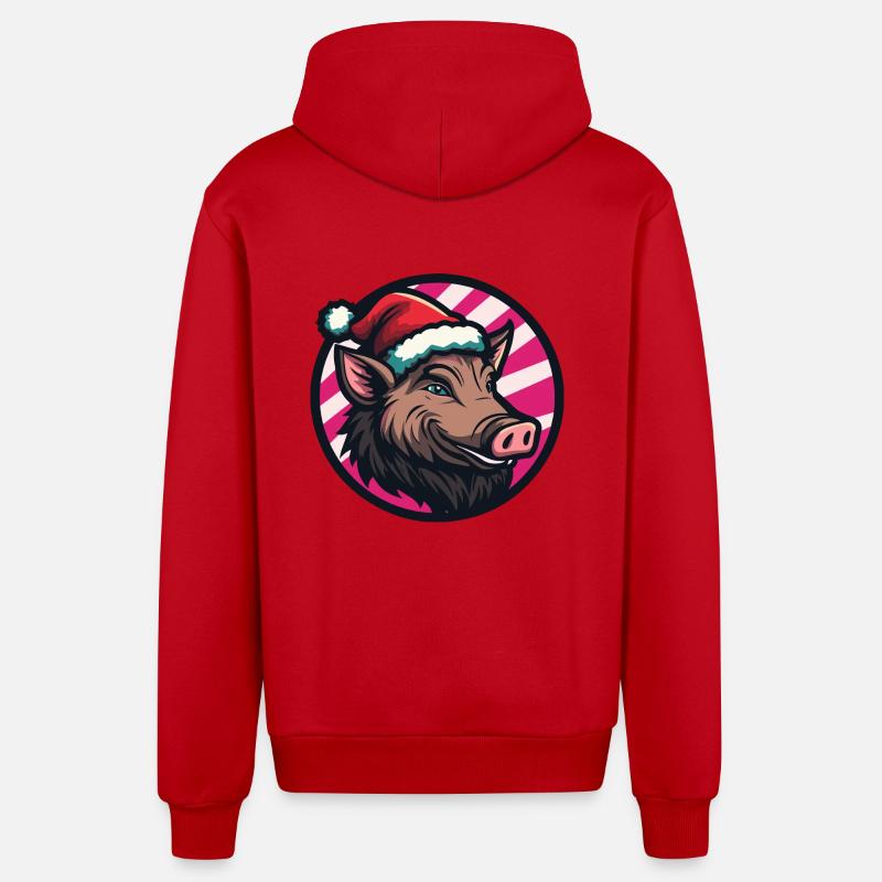 Cochon Noël Noël Sanglier - Veste à capuche bio décontractée fabriquée en UE - rouge