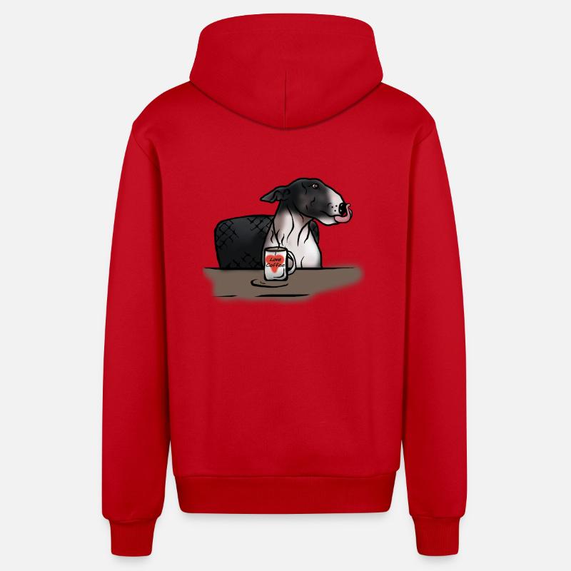 Bull Terrier « J’aime le café » - Veste à capuche bio décontractée fabriquée en UE - rouge