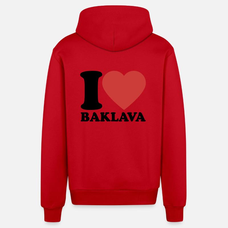 J’aime le baklava - Dessert - Dire - Veste à capuche bio décontractée fabriquée en UE - rouge
