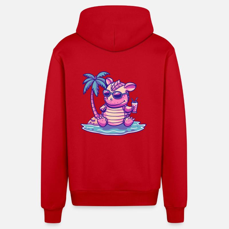 Armadillo Summer Beach Comic - Organic Relaxed Hooded Jacket Made in EU - red