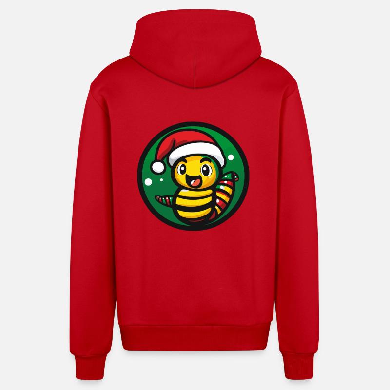 Ver de Noël Animal - Veste à capuche bio décontractée fabriquée en UE - rouge