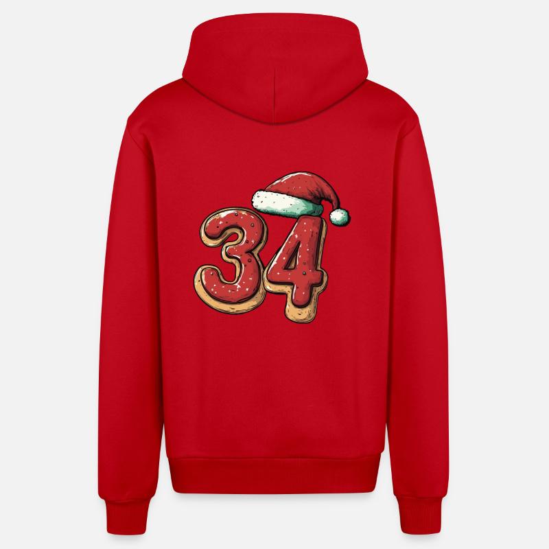 34 Numéro Noël - Veste à capuche bio décontractée fabriquée en UE - rouge