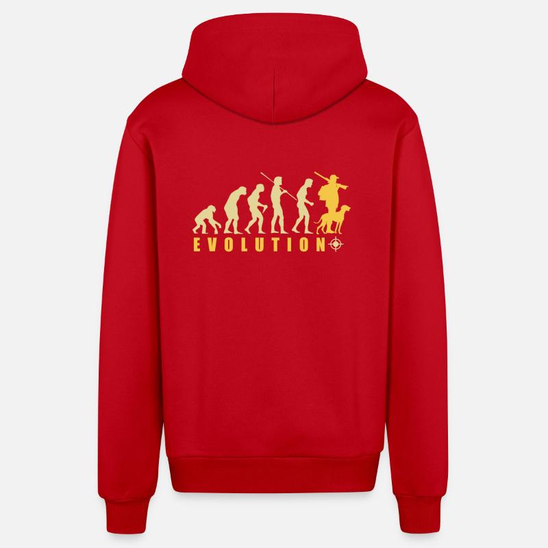 Evolution Hunter Funny Hunting Gift - Organic Relaxed Hooded Jacket Made in EU - red
