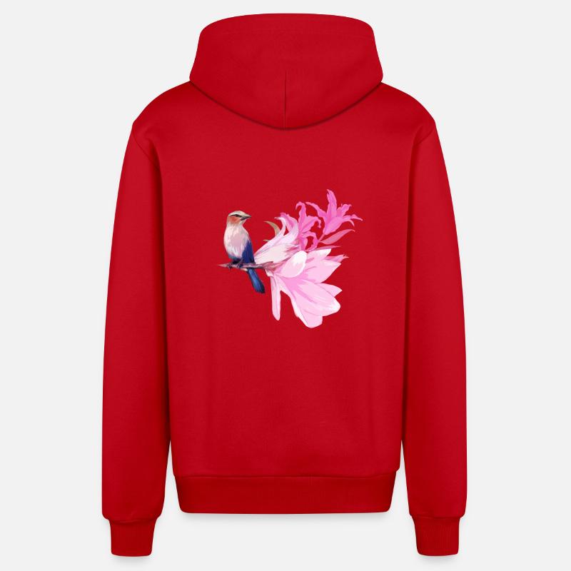 Oiseau avec des fleurs - Veste à capuche bio décontractée fabriquée en UE - rouge