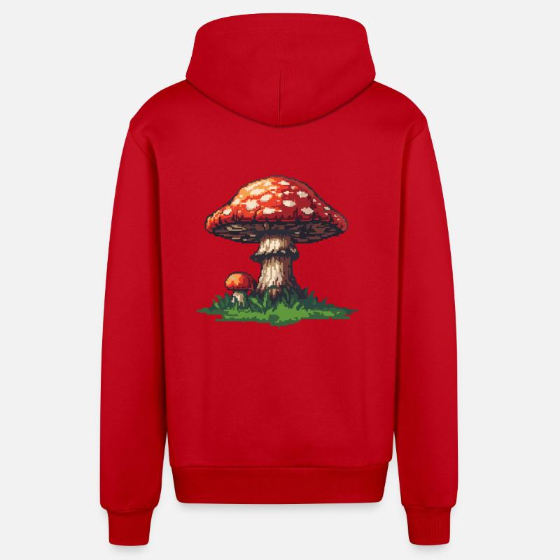 Icône de pixel de champignon - Veste à capuche bio décontractée fabriquée en UE - rouge