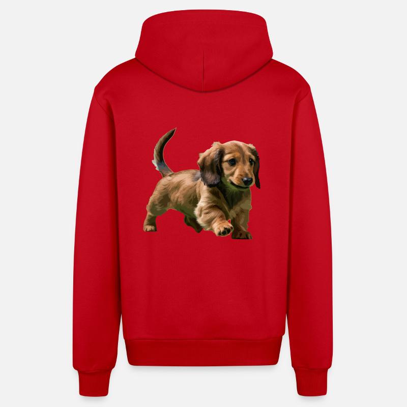 Chiot teckel - Veste à capuche bio décontractée fabriquée en UE - rouge