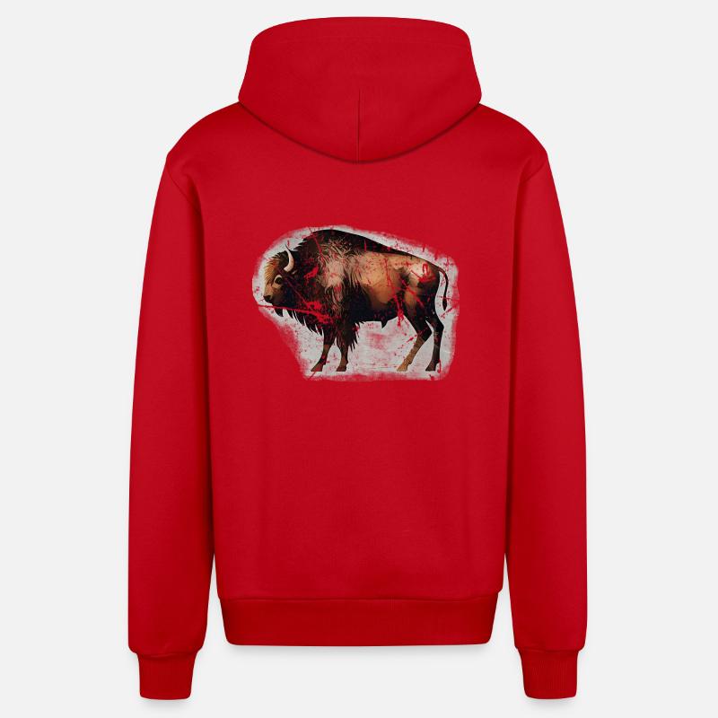 Bison Büffel Wisent Höhlenmalerei - Organic Relaxed Kapuzenjacke Made in EU - Rot