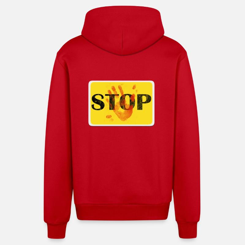 Conception de panneaux - STOP. - Veste à capuche bio décontractée fabriquée en UE - rouge