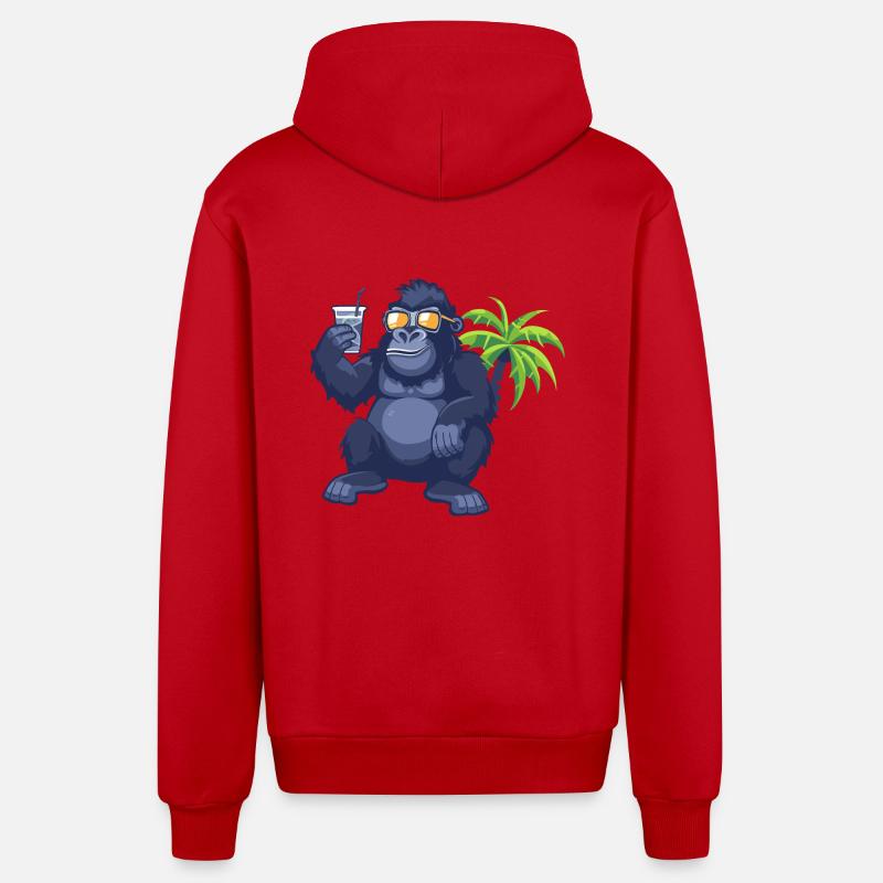 Gorilla Sommer Strand Comic - Organic Relaxed Kapuzenjacke Made in EU - Rot