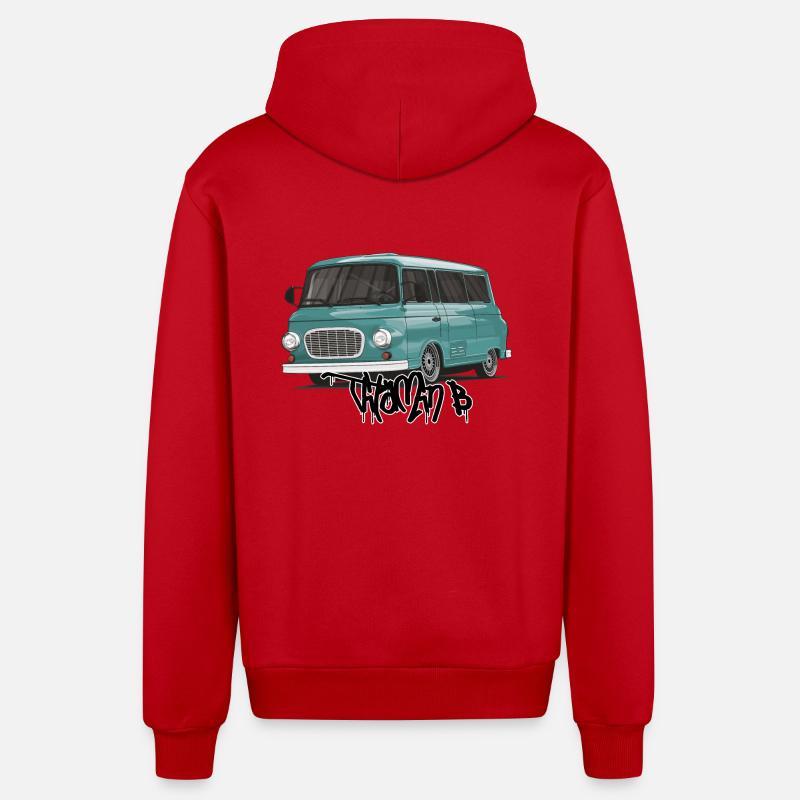 Barkas B1000 // Illustration - Organic Relaxed Hooded Jacket Made in EU - red