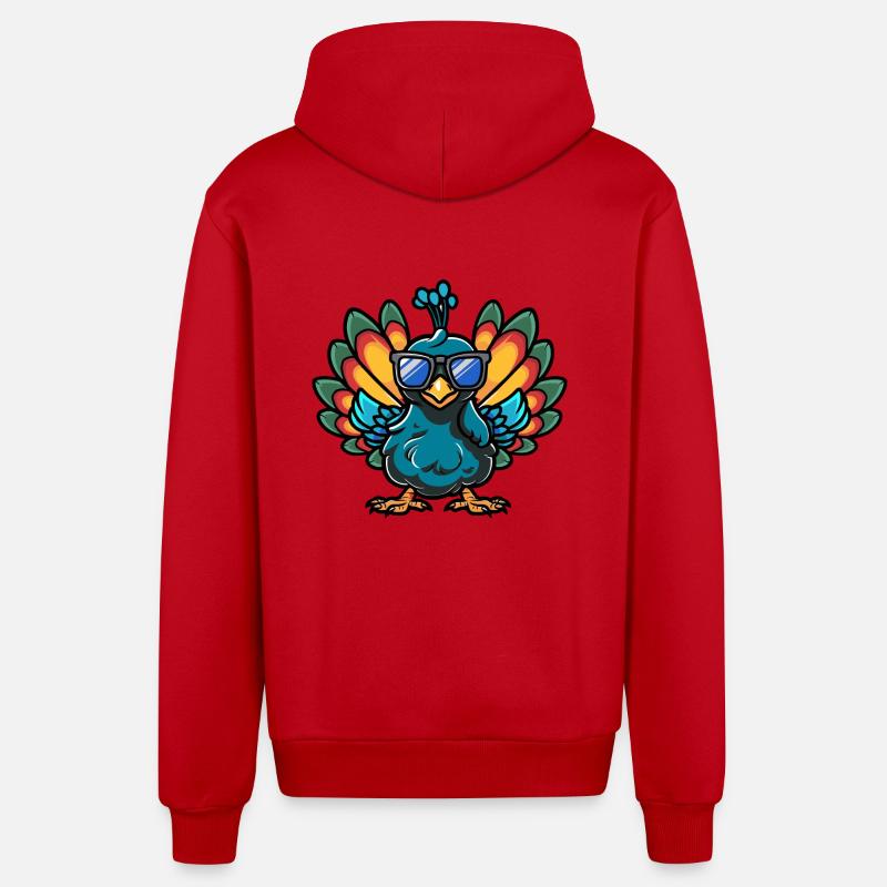 Pfau Vogel Comic Cool - Organic Relaxed Kapuzenjacke Made in EU - Rot