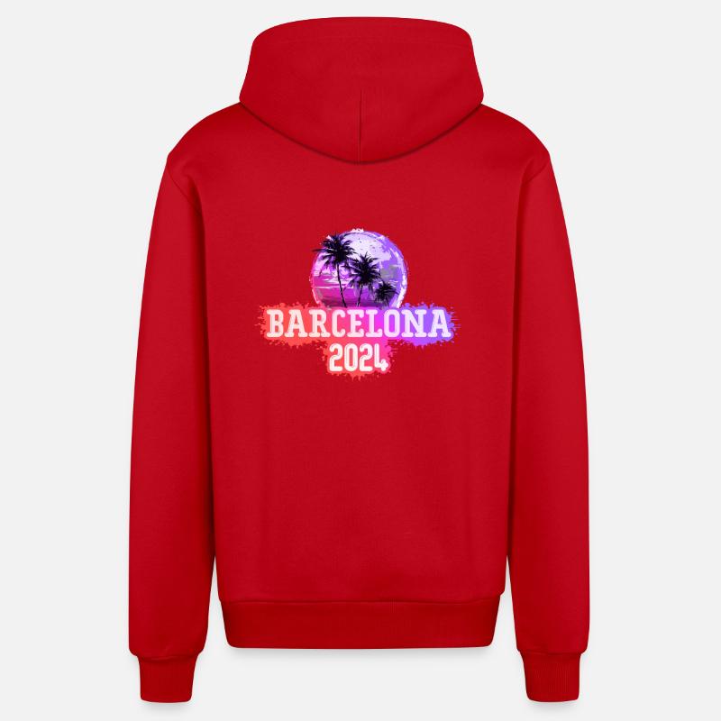 Palmiers de Barcelone 2024 - Veste à capuche bio décontractée fabriquée en UE - rouge