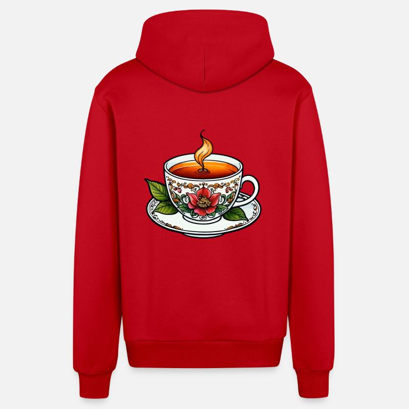 Tasse à thé Neo Traditionnel - Veste à capuche bio décontractée fabriquée en UE - rouge