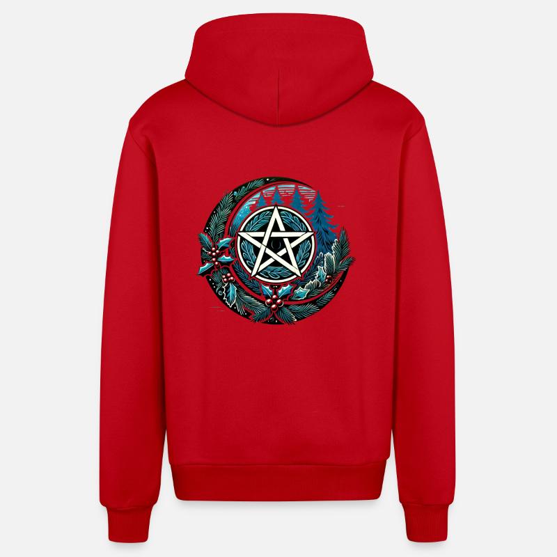 Yule Pentacle - Veste à capuche bio décontractée fabriquée en UE - rouge