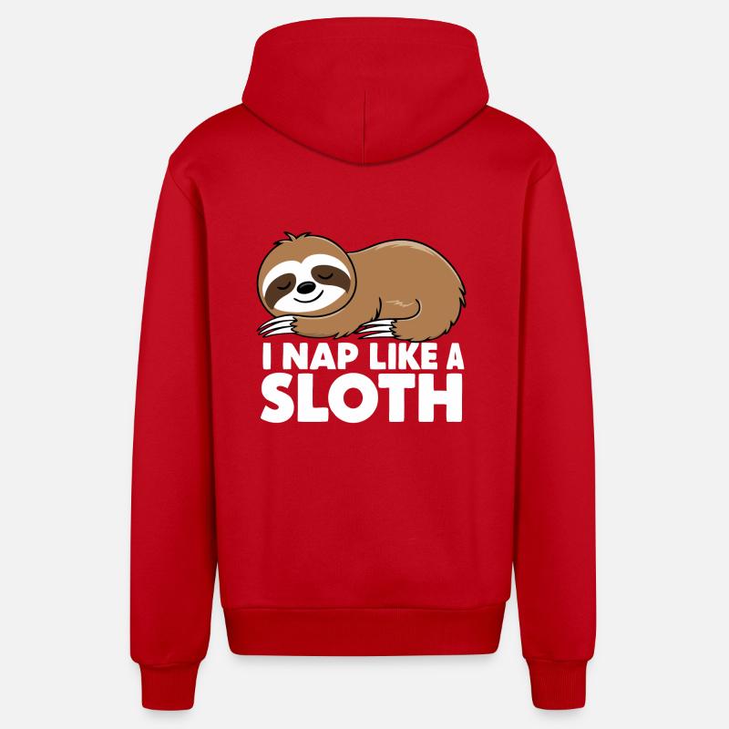 Sloth Sloths Sleeping Lazy - Organic Relaxed Hooded Jacket Made in EU - red