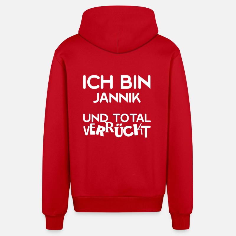 Prénom Jannik - Veste à capuche bio décontractée fabriquée en UE - rouge