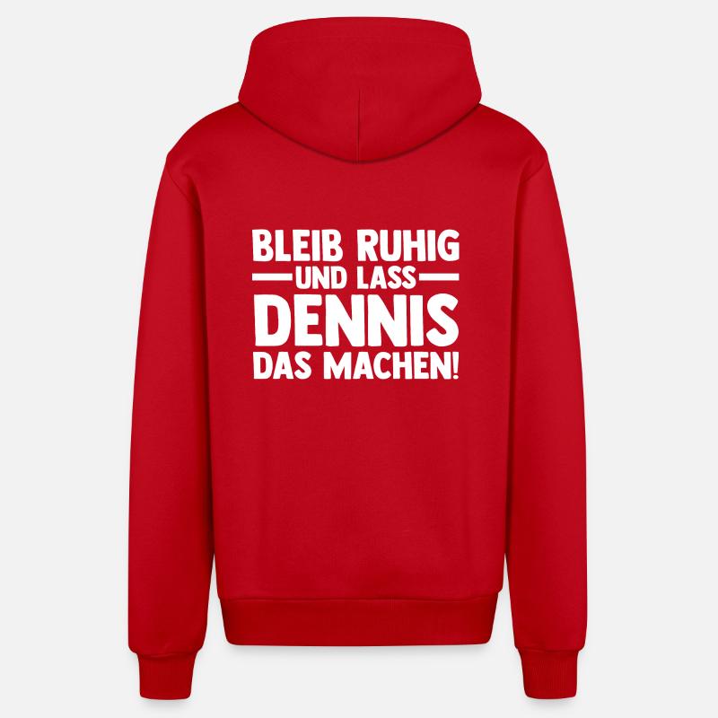 Prénom Dennis - Veste à capuche bio décontractée fabriquée en UE - rouge