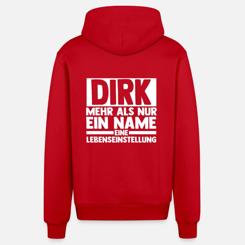 First name Dirk - Organic Relaxed Hooded Jacket Made in EU - red