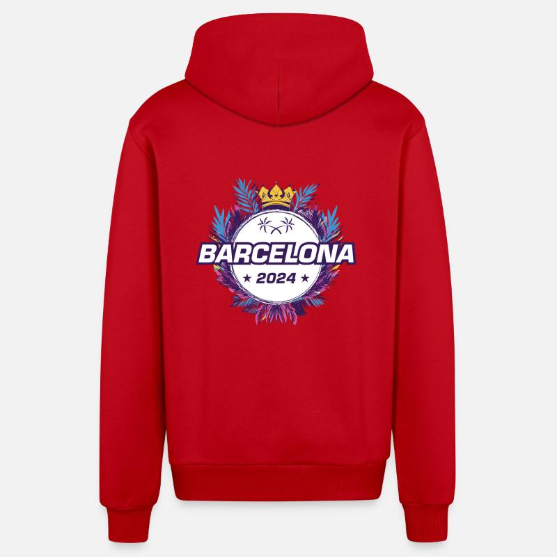 Barcelone 2024 - Veste à capuche bio décontractée fabriquée en UE - rouge