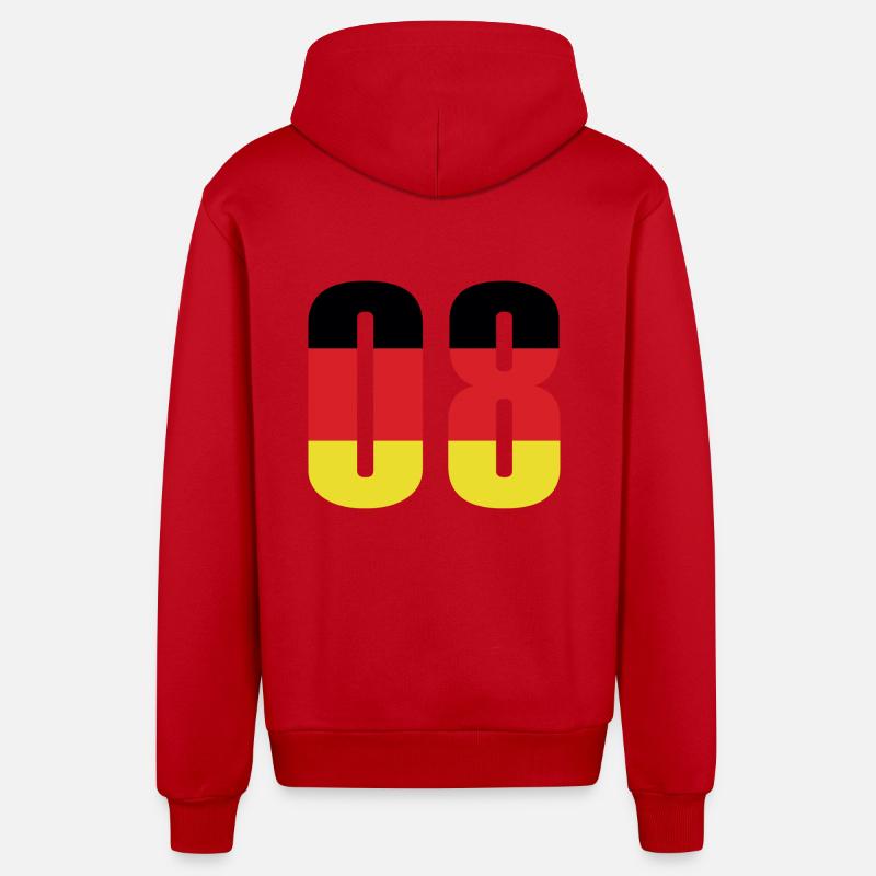 Maillot 8 numéros Allemagne - Veste à capuche bio décontractée fabriquée en UE - rouge