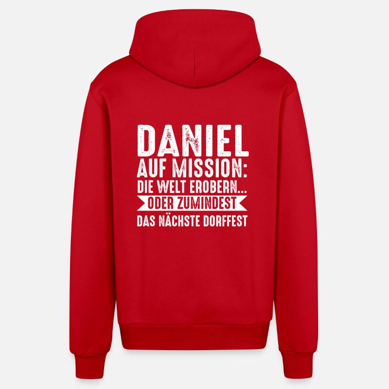 First name Daniel - Organic Relaxed Hooded Jacket Made in EU - red