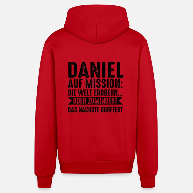 Prénom Daniel - Veste à capuche bio décontractée fabriquée en UE - rouge