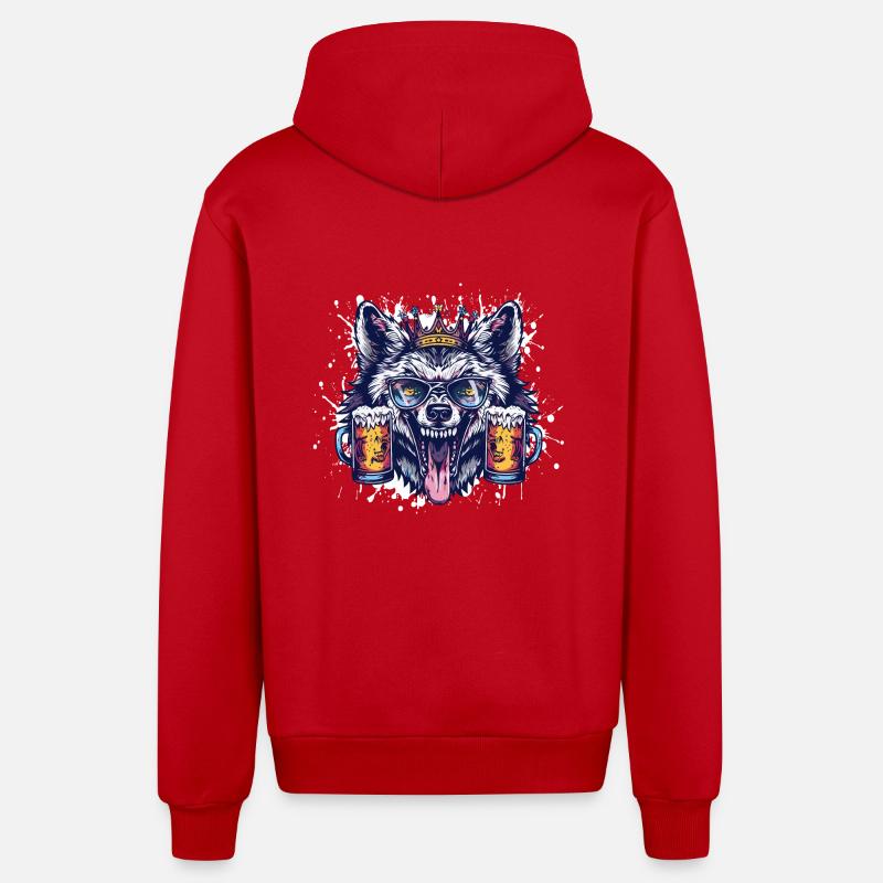 Bière Wolf Drôle - Veste à capuche bio décontractée fabriquée en UE - rouge