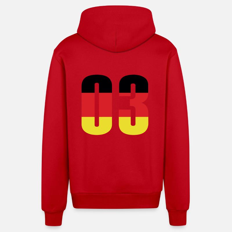 Maillot 3 numéros Allemagne - Veste à capuche bio décontractée fabriquée en UE - rouge