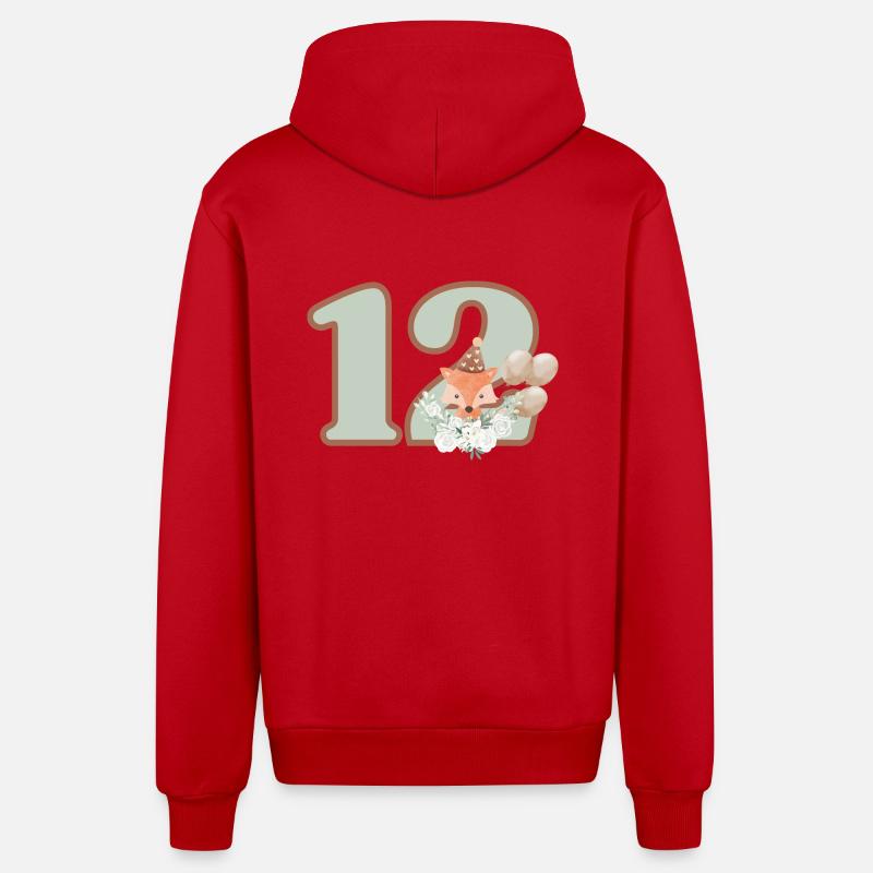 12e anniversaire renard fleurs - Veste à capuche bio décontractée fabriquée en UE - rouge