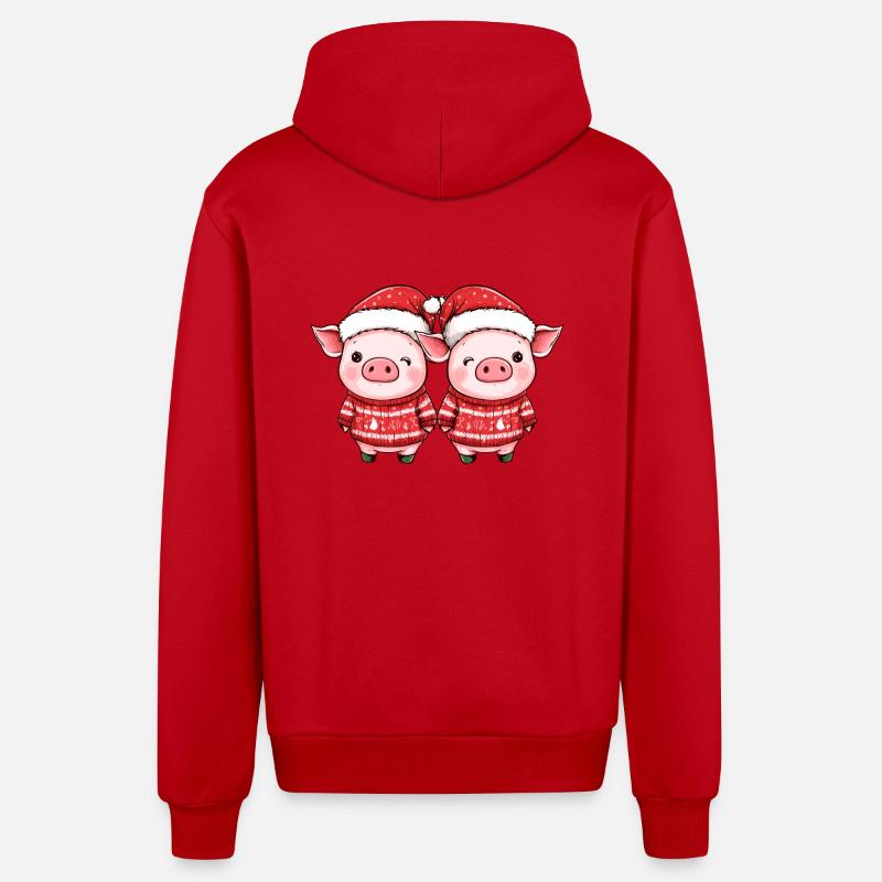 Équipe de Noël du cochon - Veste à capuche bio décontractée fabriquée en UE - rouge