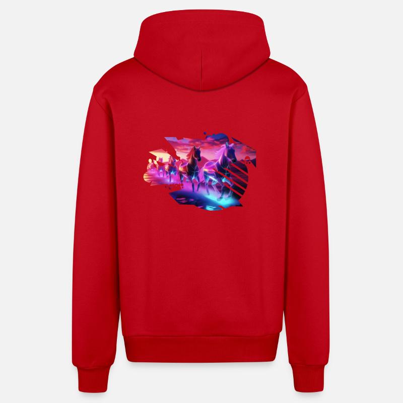 Troupeau électrique - Synthwave Horses - Veste à capuche bio décontractée fabriquée en UE - rouge