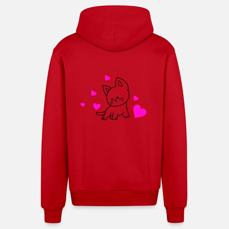 Amour du chat 01 - Veste à capuche bio décontractée fabriquée en UE - rouge