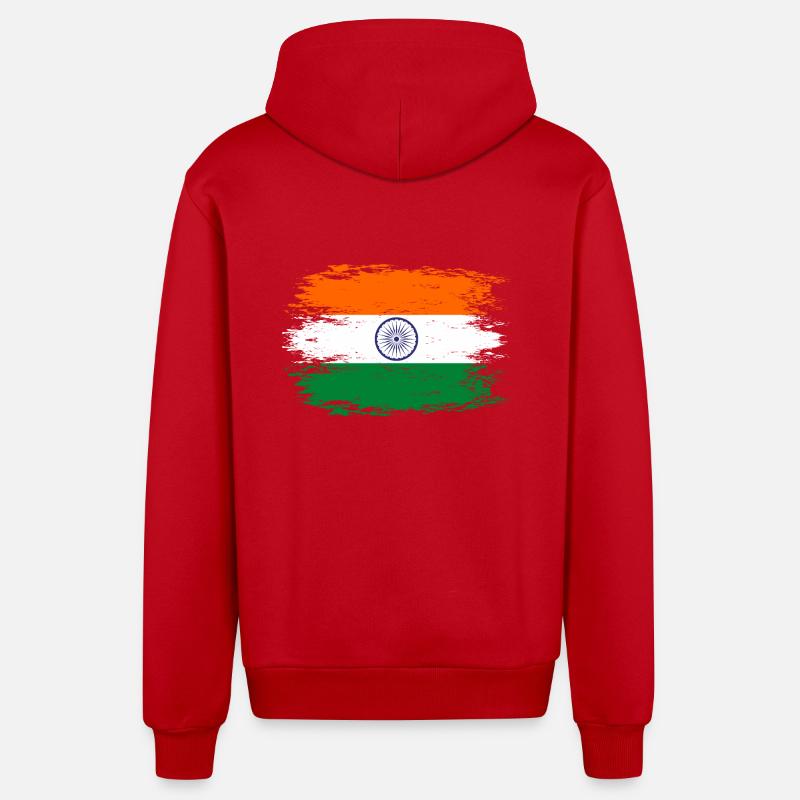 Drapeau de l’Inde aspect utilisé - Veste à capuche bio décontractée fabriquée en UE - rouge