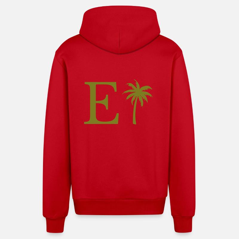 Lettre e vert Palm - Veste à capuche bio décontractée fabriquée en UE - rouge