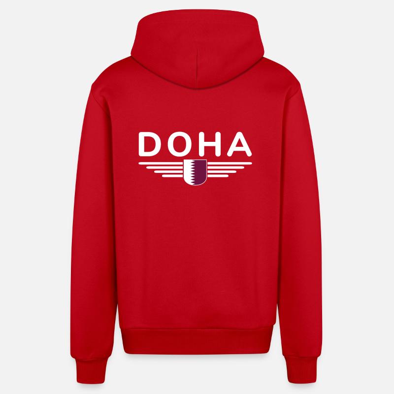 Doha Design – Élégant et unique - Veste à capuche bio décontractée fabriquée en UE - rouge