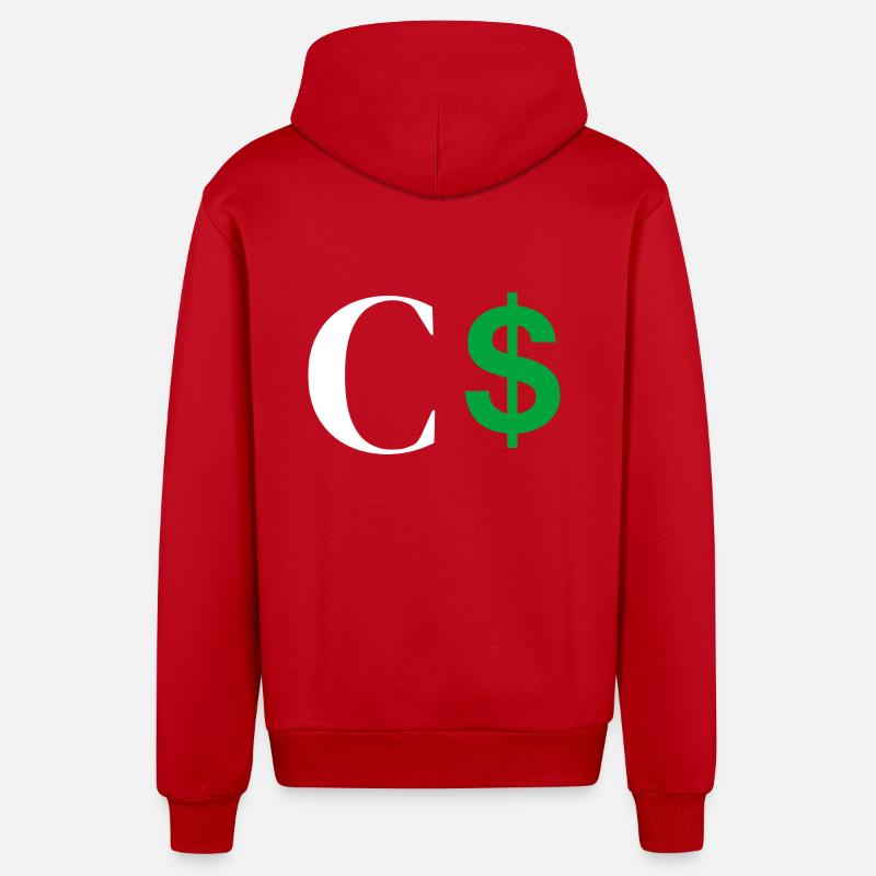Lettre c dollar - Veste à capuche bio décontractée fabriquée en UE - rouge
