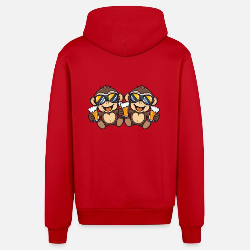 Monkey Ski Team Beer - Organic Relaxed Hooded Jacket Made in EU - red