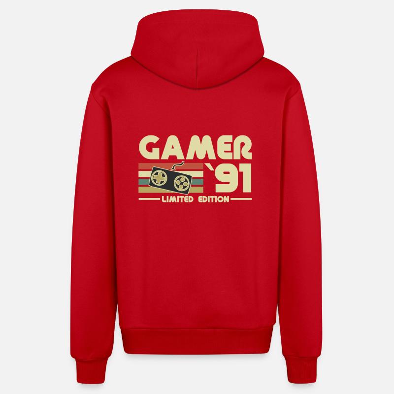 gamer 91 - Veste à capuche bio décontractée fabriquée en UE - rouge