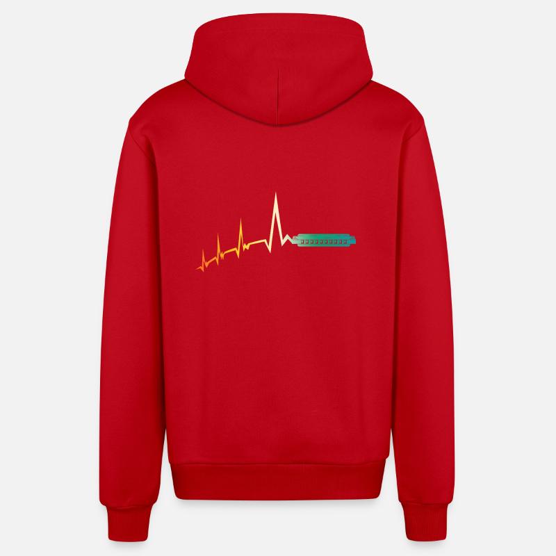 Harmonica Heartbeat Harmonica - Organic Relaxed Hooded Jacket Made in EU - red