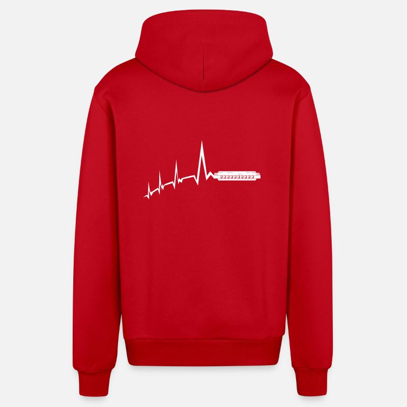 Harmonica Heartbeat Harmonica - Organic Relaxed Hooded Jacket Made in EU - red