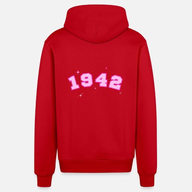 1942 rose étoile - Veste à capuche bio décontractée fabriquée en UE - rouge