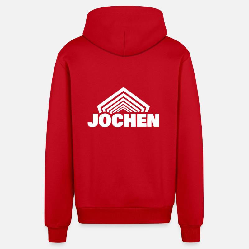 Jochen comme prénom - Veste à capuche bio décontractée fabriquée en UE - rouge