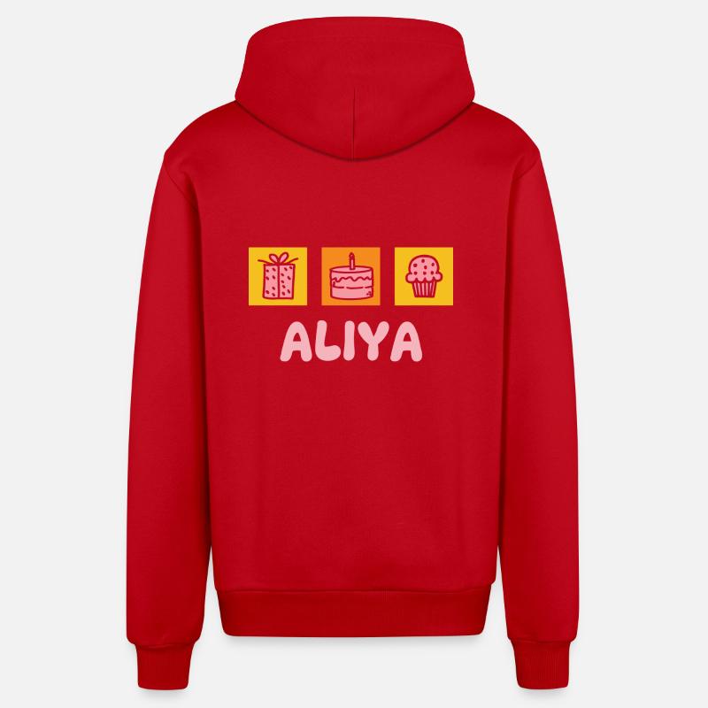 Aliya comme prénom - Veste à capuche bio décontractée fabriquée en UE - rouge