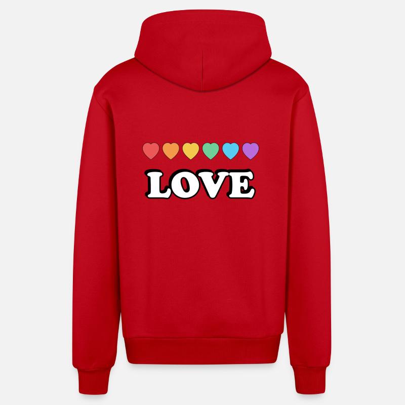 Liebe Regenbogenherzen - Organic Relaxed Kapuzenjacke Made in EU - Rot