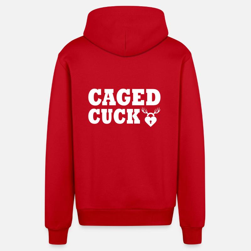 Cuckold caged cuck - Veste à capuche bio décontractée fabriquée en UE - rouge