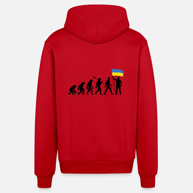 Ukraine - Evolution - Drapeau - Nation - Veste à capuche bio décontractée fabriquée en UE - rouge