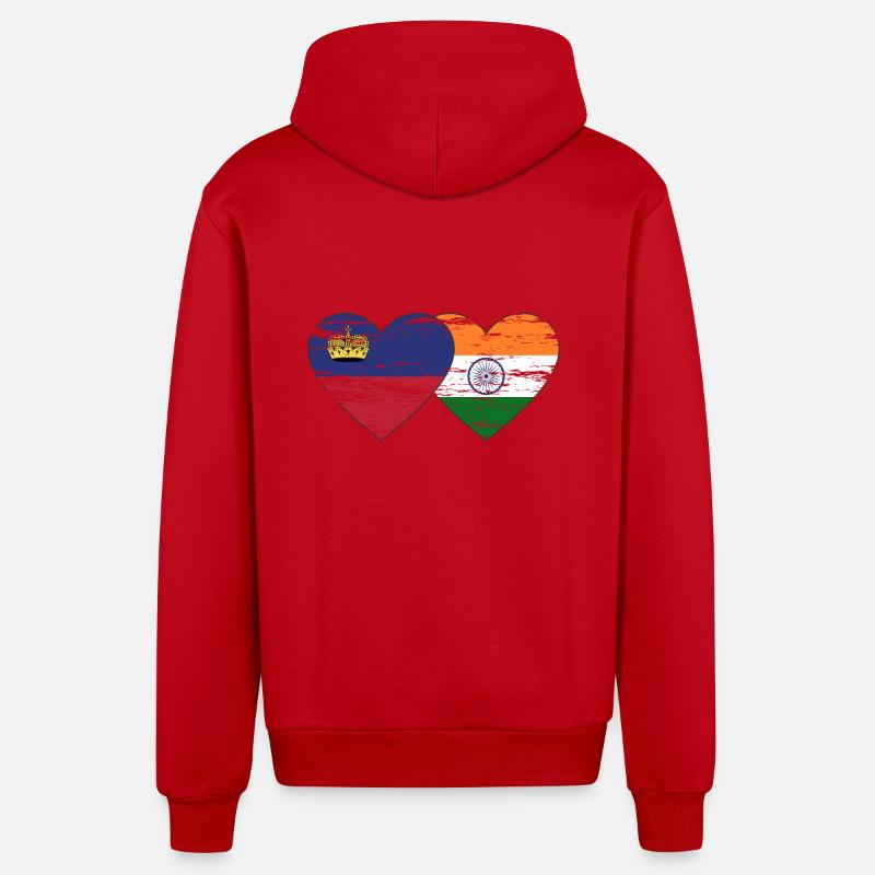 Liechtenstein Inde drapeau utilisé - Veste à capuche bio décontractée fabriquée en UE - rouge