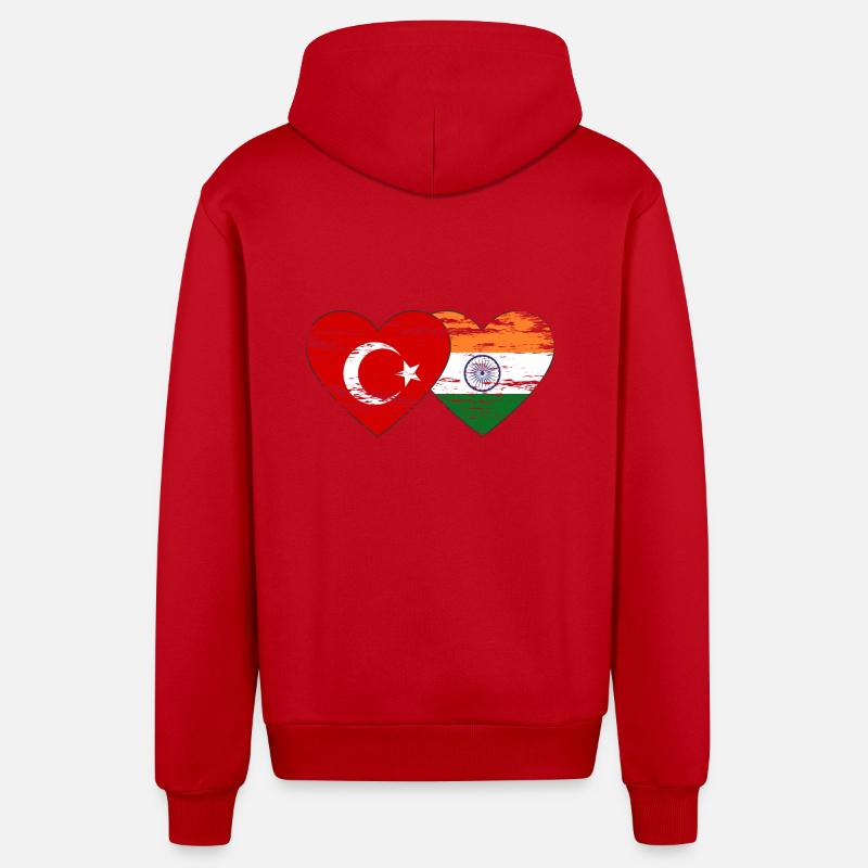 Turquie Inde Drapeau Coeur Utilisé - Veste à capuche bio décontractée fabriquée en UE - rouge