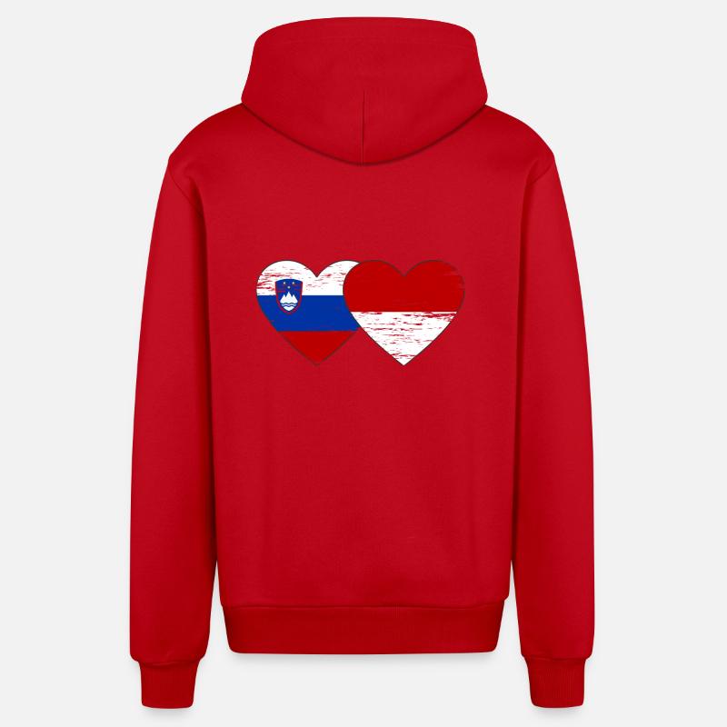 Slovénie Indonésie Drapeau Coeur utilisé - Veste à capuche bio décontractée fabriquée en UE - rouge
