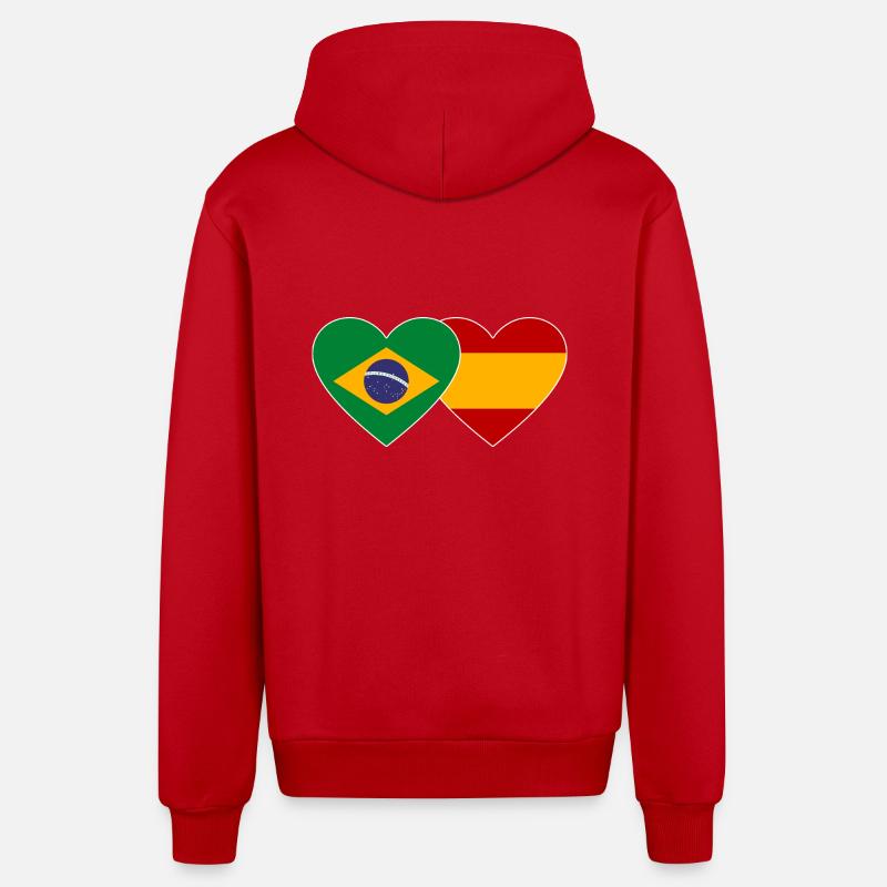 Brésil Espagne Drapeau Coeur - Veste à capuche bio décontractée fabriquée en UE - rouge
